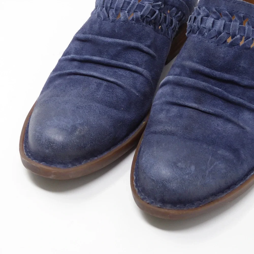 Born Womens Katharina Shoes Blue Suede Woven Ruched Back Zip Ankle Booties 10M - Picture 3 of 9